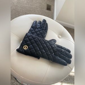 Michael Kors Leather Quilted Gloves, Black, Womens, Small